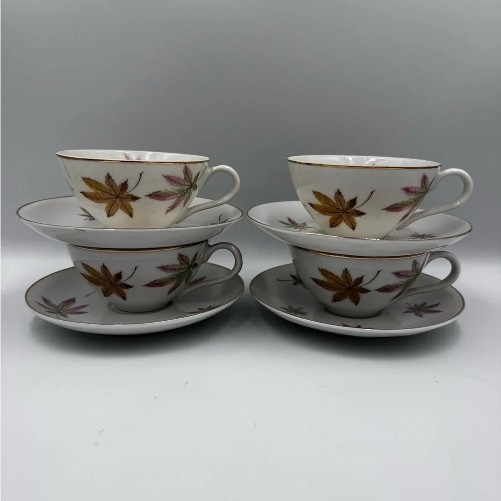 Vintage Royal Ming China RMI Maple Leaf Pattern Cups & Saucers